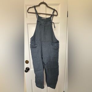 Made In Italy Blue Linen Overalls